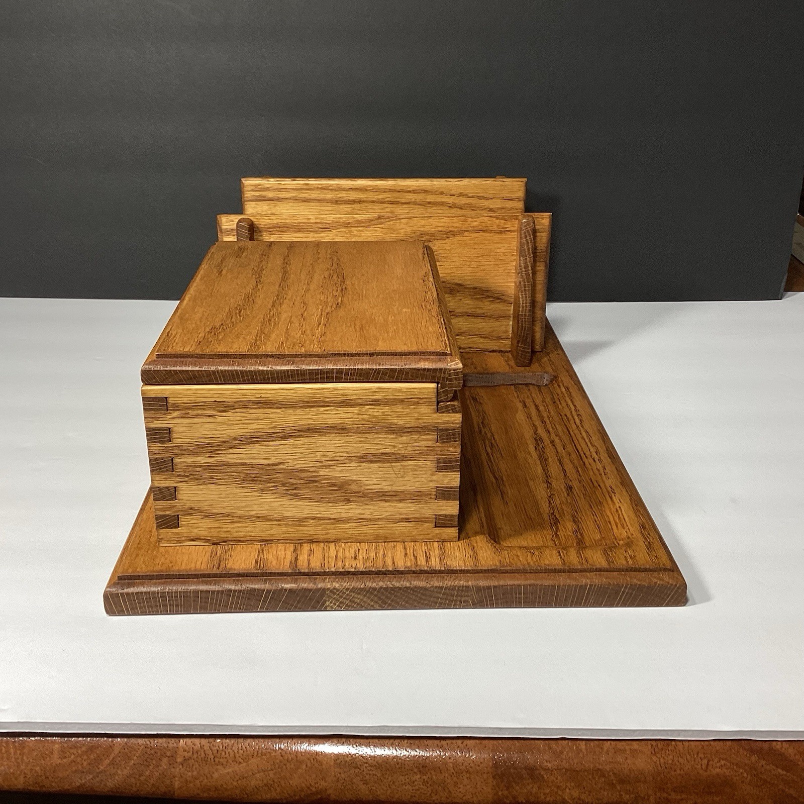 OOAK Handmade Vintage Mid Century Modern Solid Wood Desk Organizer W/ Box