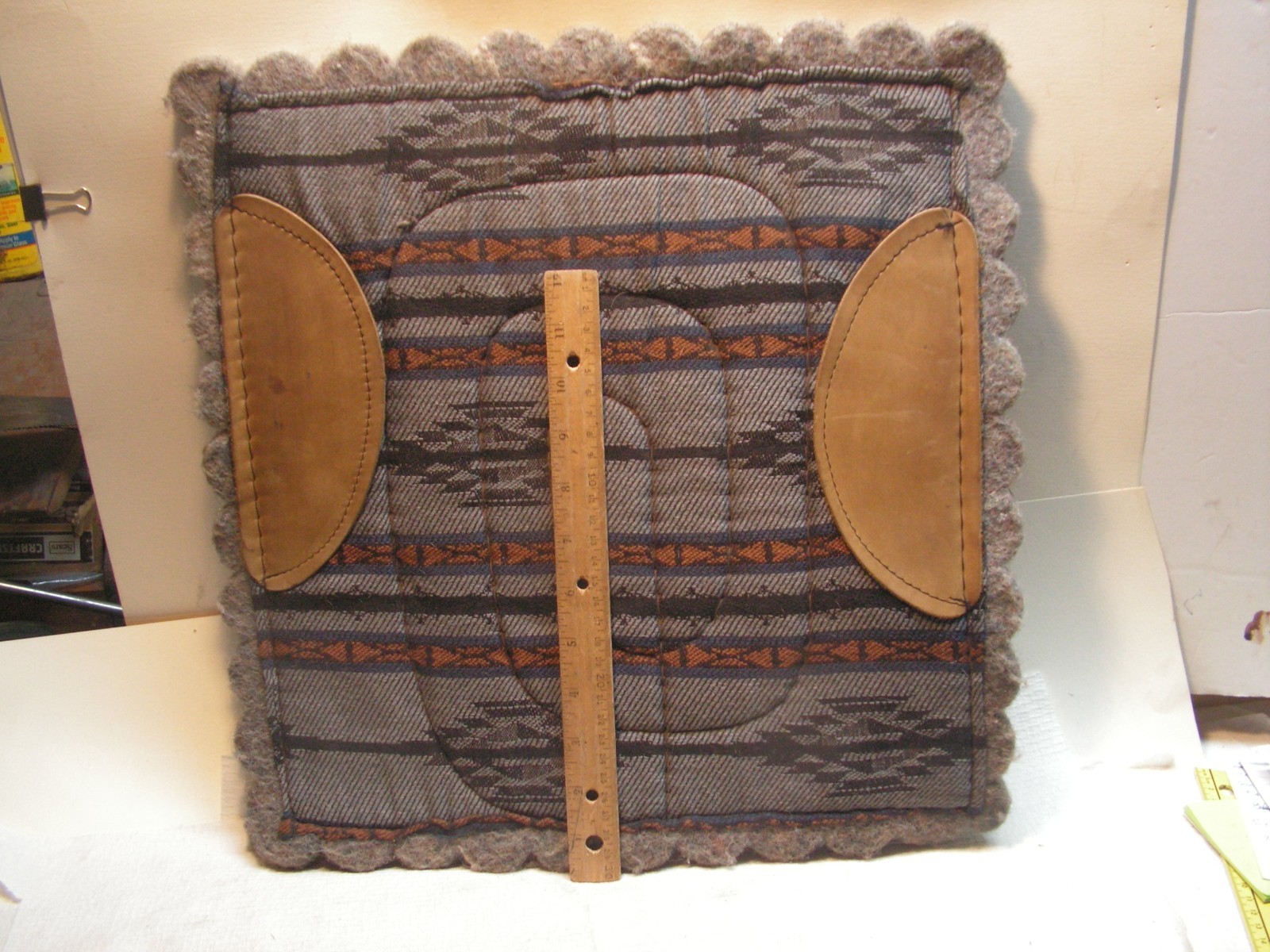 Vintage Saddle Pad Blanket Small Pony Southwestern 16 1/2" x 16" X 7/8" Leather