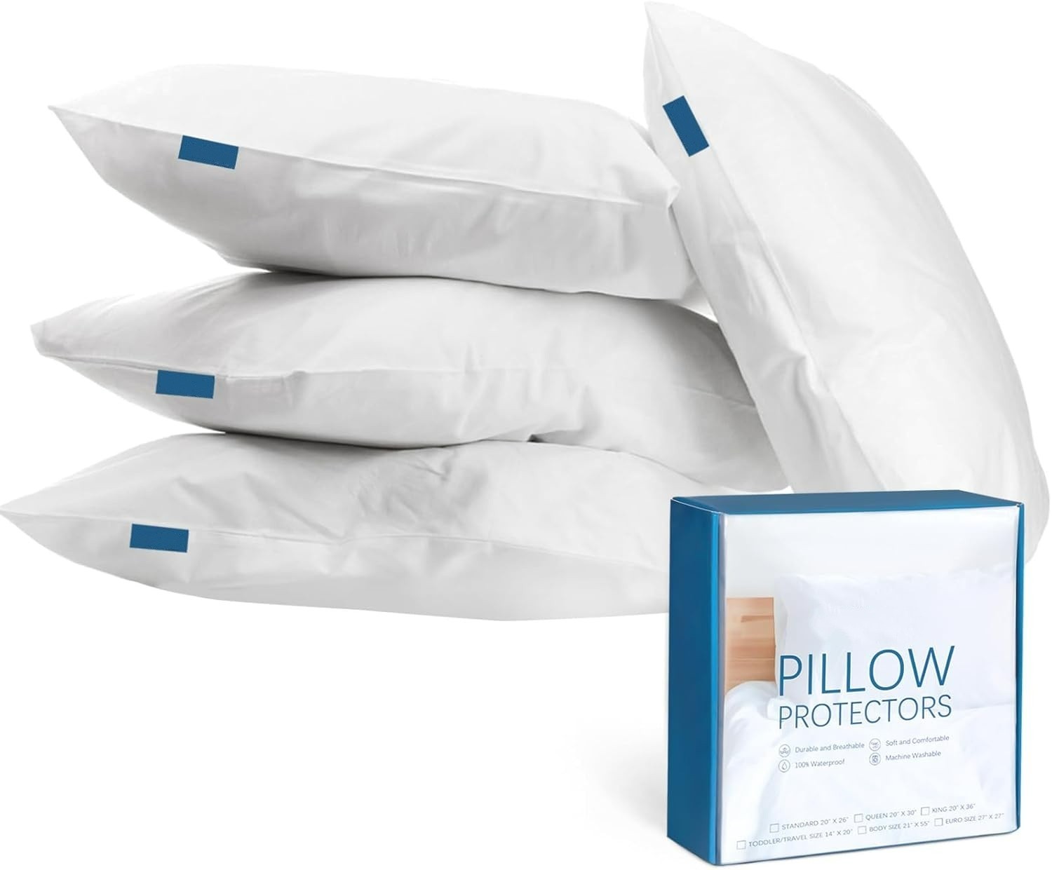 Waterproof Pillow Covers Zippered 4 Pack Standard Queen King Pillow Protectors