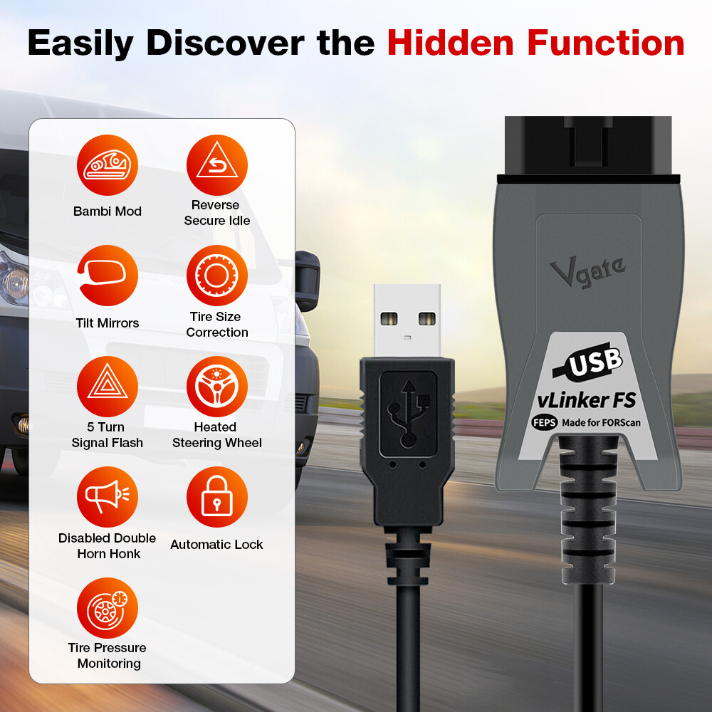 Vgate vLinker FS USB ELM327 OBD2 Scanner For Ford FORScan HS/MS-CAN Auto Switch