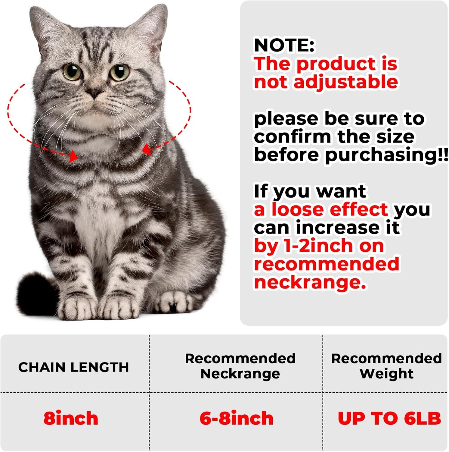 Cat Chain Collar, Diamond Cuban Link Kitten Walking Collar with Secure Buckle 12