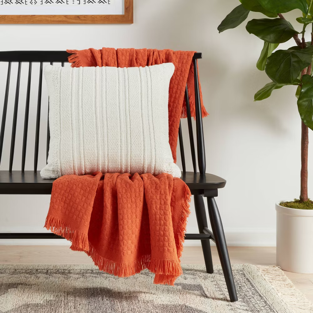 Oversized Textural Woven Square Throw Pillow Cream - Threshold