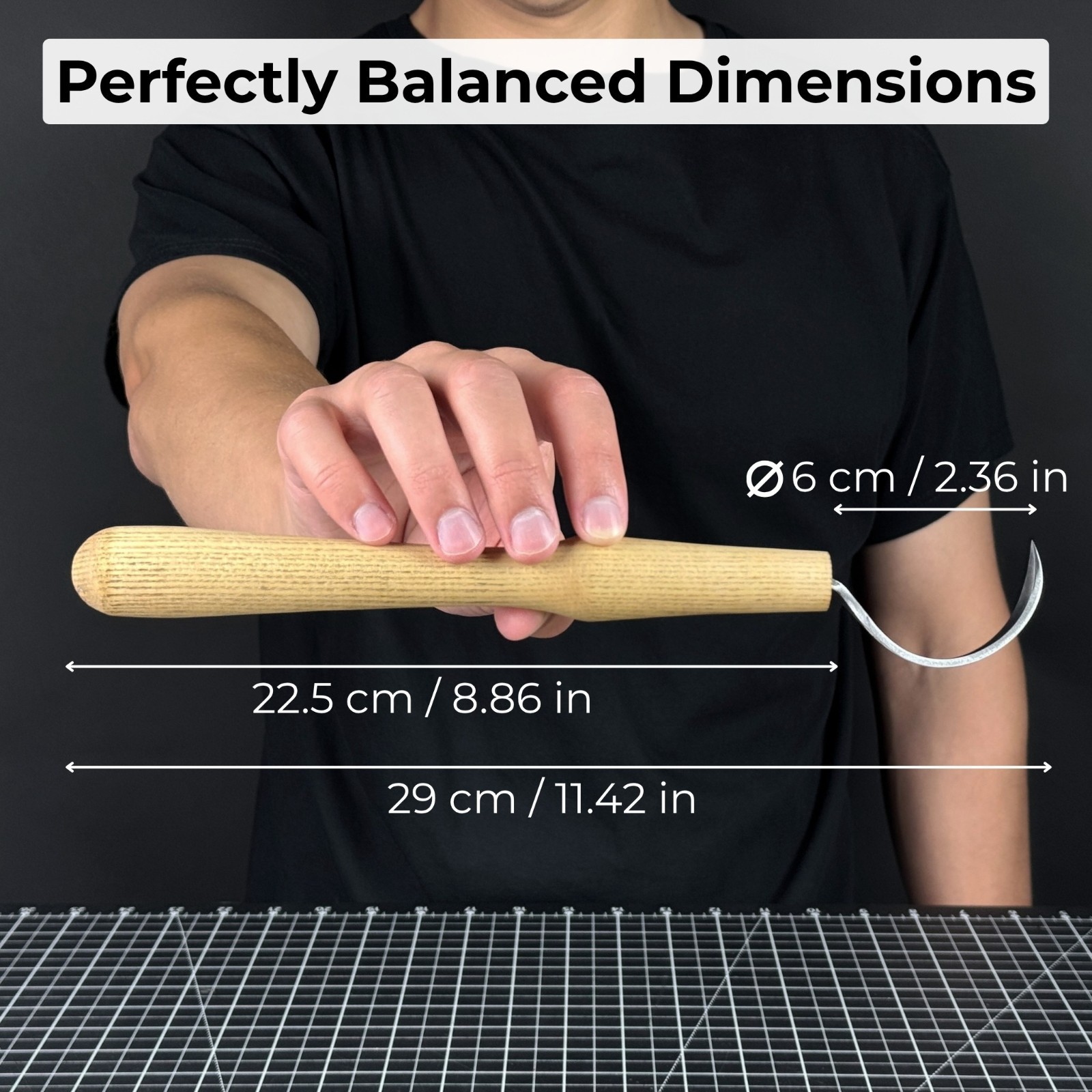 Long Hook Carving Knife 2.36'' Blade For Bowls Spoons Carbon Steel Ash Handle