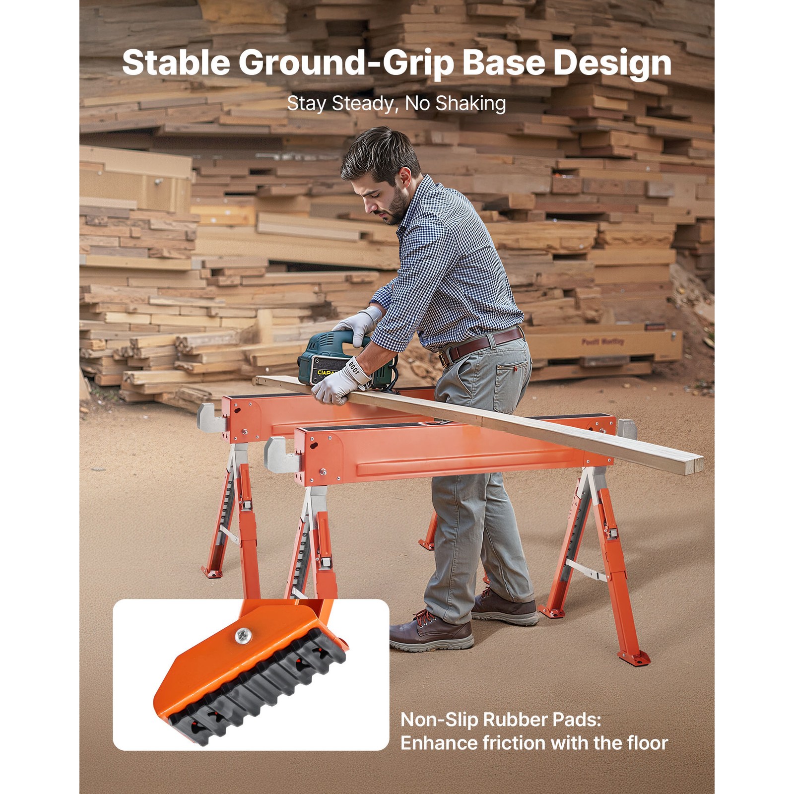 Uimoso Adjustable Heavy-Duty Saw Horses, 2-Pack, 1800 lbs Capacity