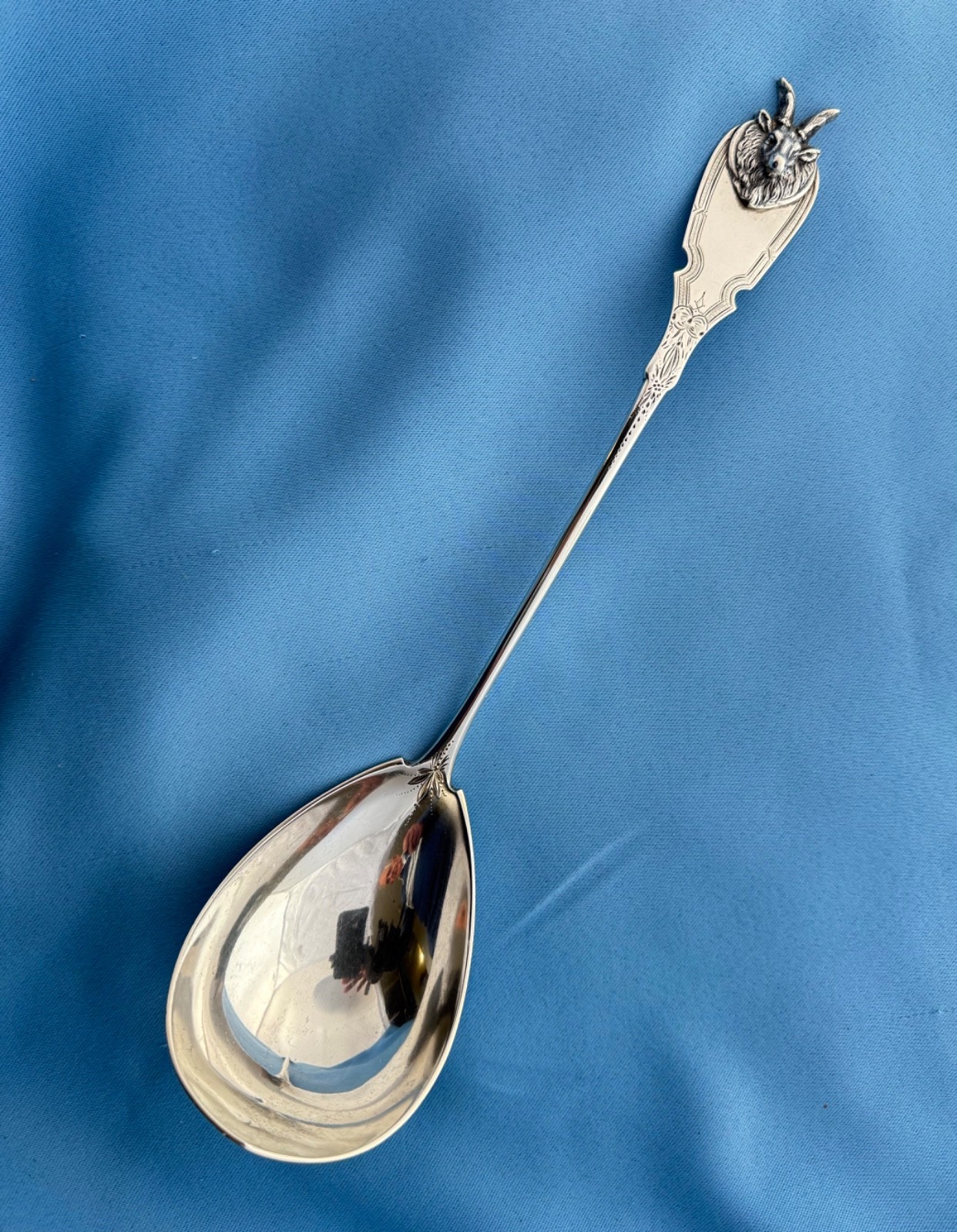 Albert Coles Coin Silver Soup Ladle Saxon Stag 12 Inches No Mono