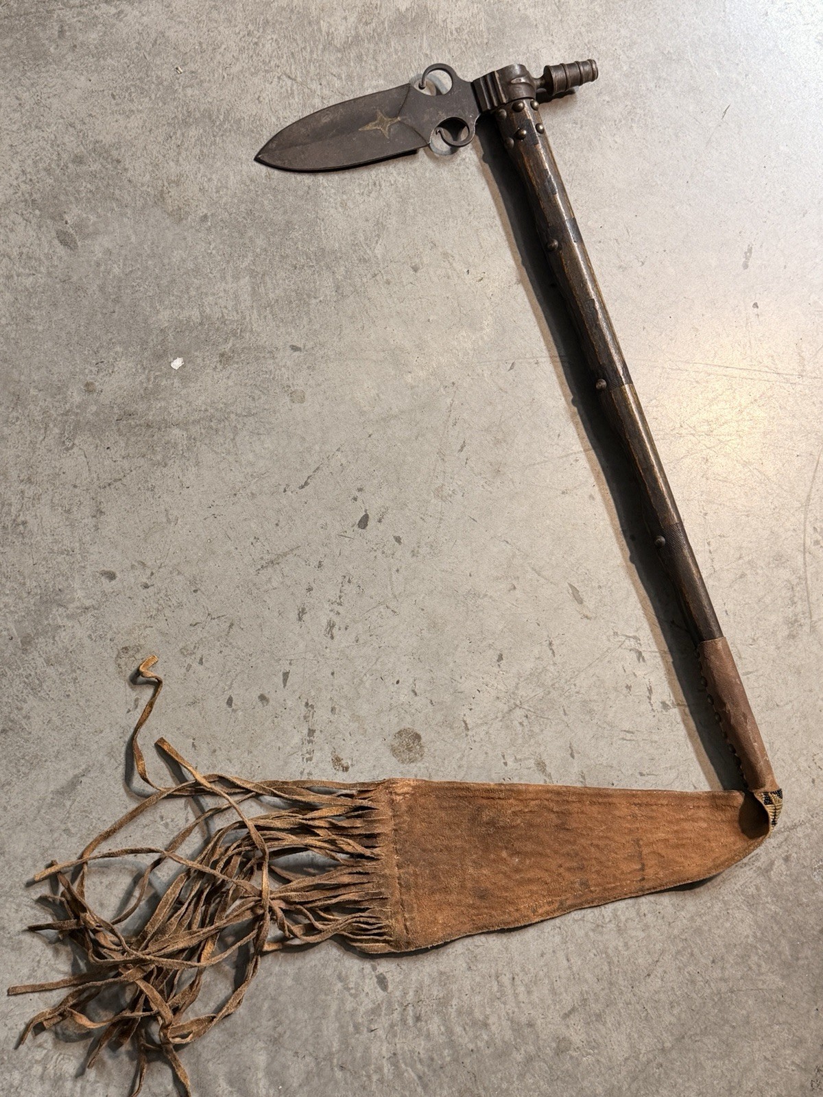 1800’s Plains Indian Pipe Tomahawk with Beaded Drop and Star Engraving