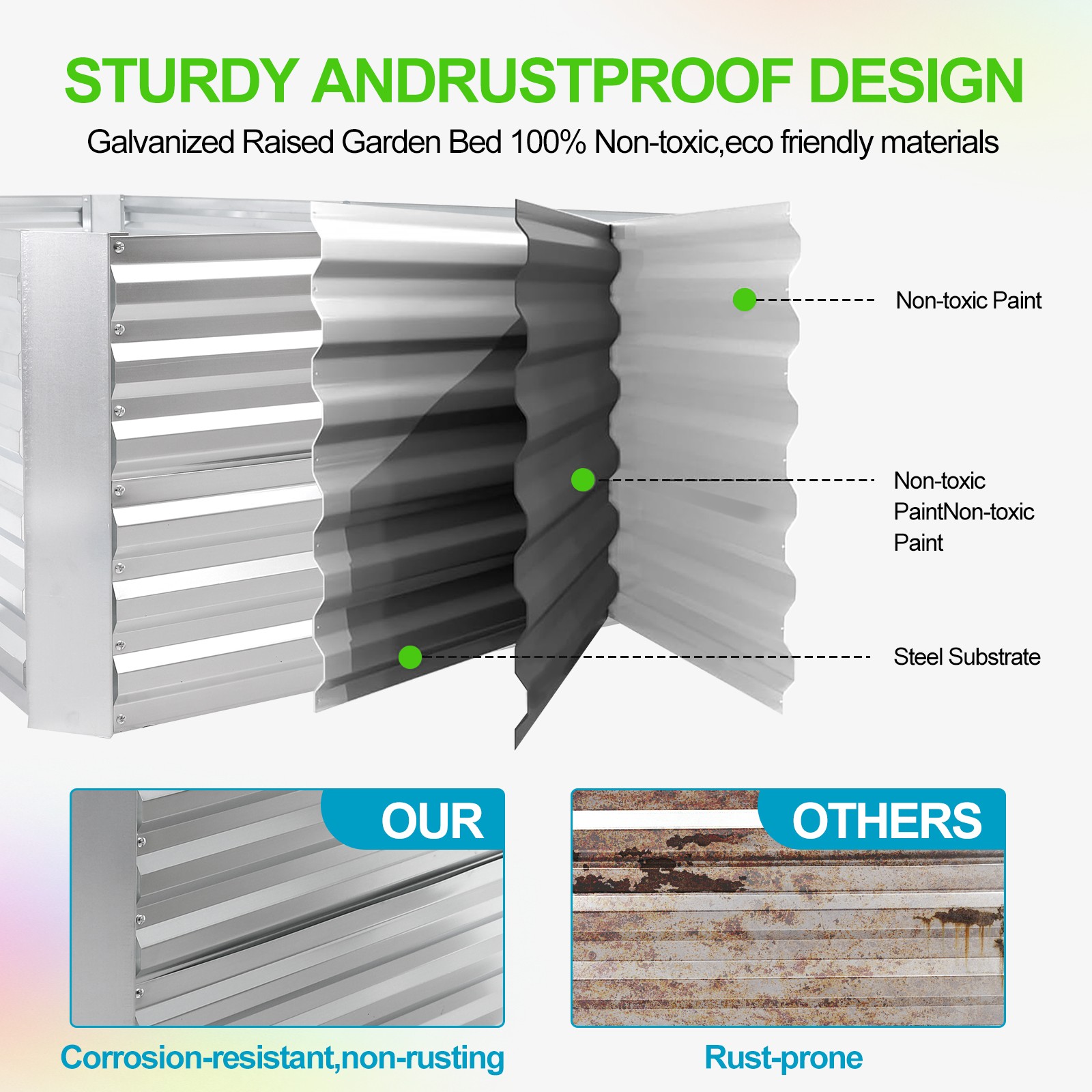 8x4x2ft Galvanized Raised Garden Bed kit Garden Planter Box Flower Vegetable