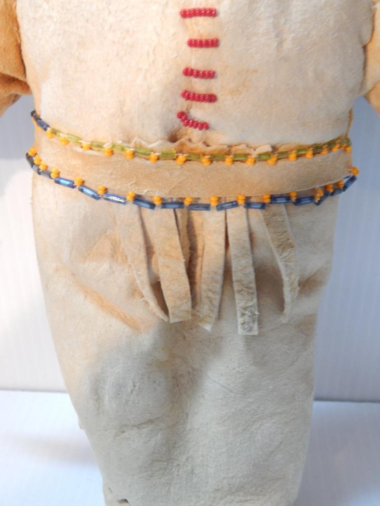 VINTAGE PLATEAU INDIAN 12" DOLL - BEADED ON BRAIN TANNED HIDE - CLEAN + NICE !