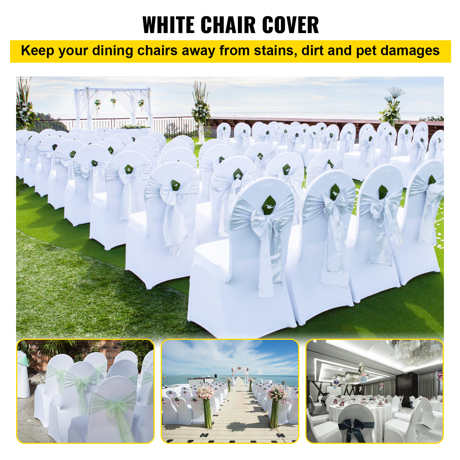 100PCS Spandex Stretch Chair Covers White for Wedding Party Banquet Decoration