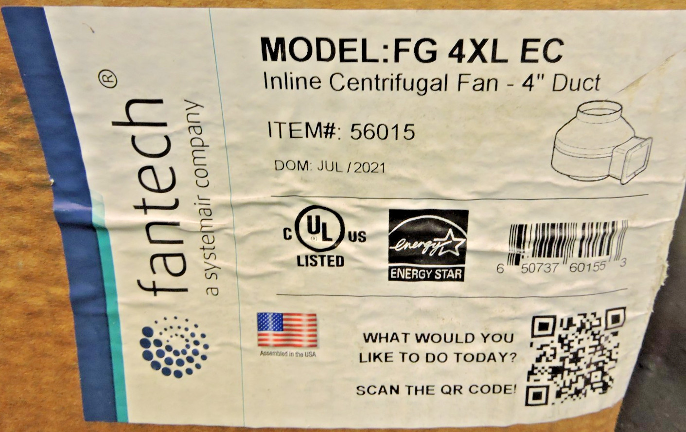 Fantech FG 4XL Inline Centrifugal Fan 4-Inch Duct 170 CFM New