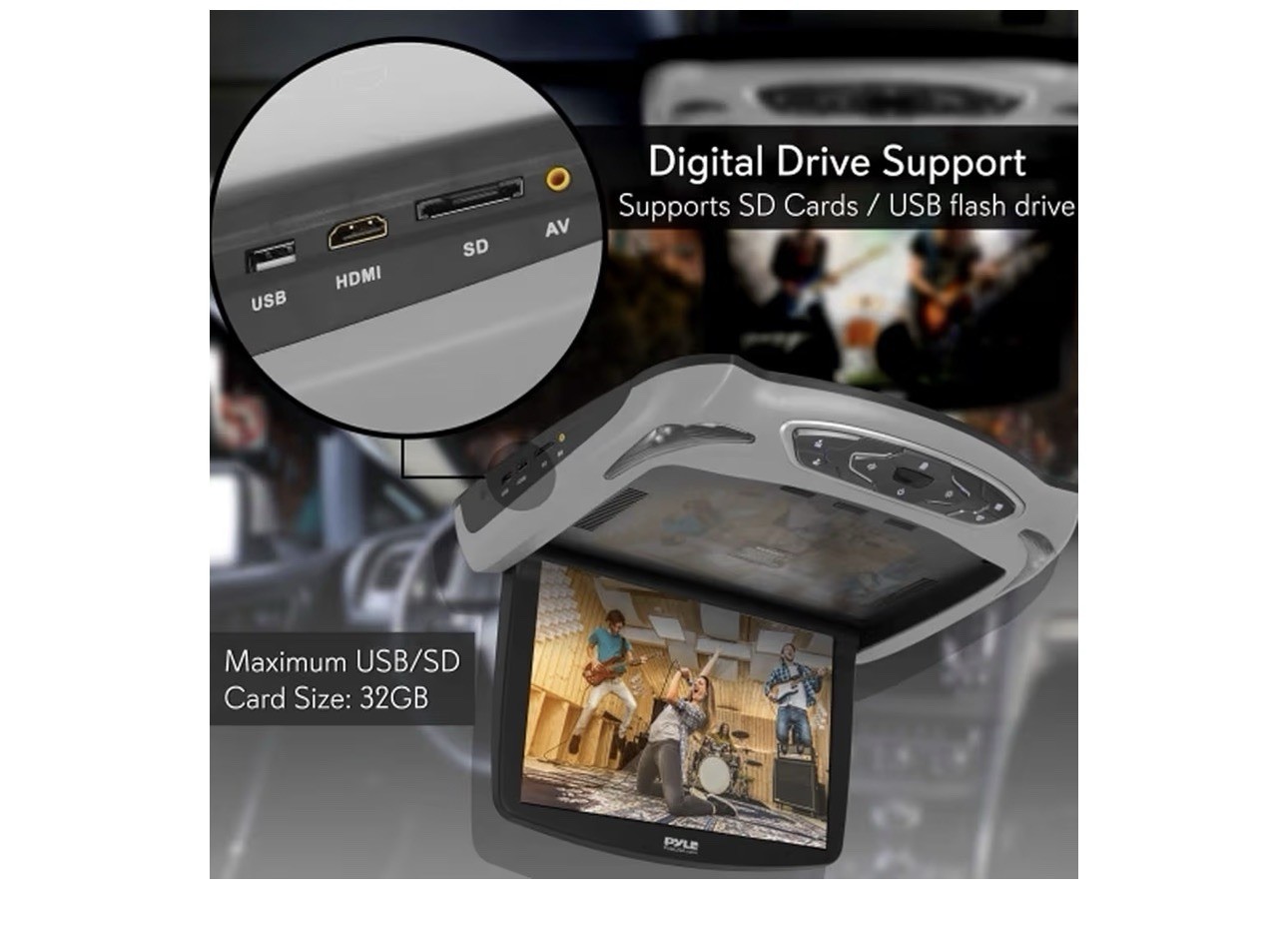 Pyle Car Roof Mount DVD Player Monitor 13.3" Vehicle Flip Down Overhead Screen