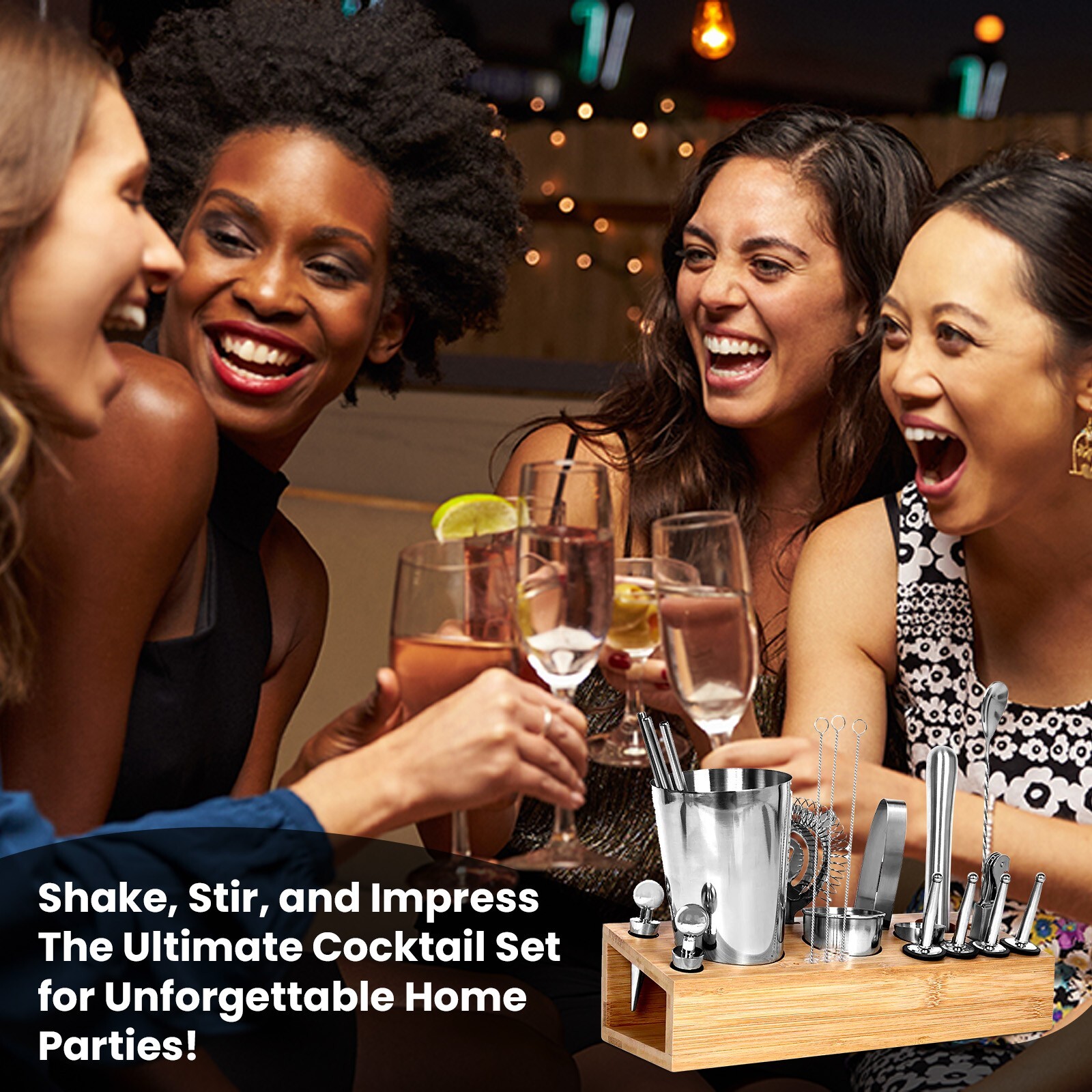 26-Piece Bartender Kit Cocktail Shaker Set with Bamboo Stand – Bar Tools Set