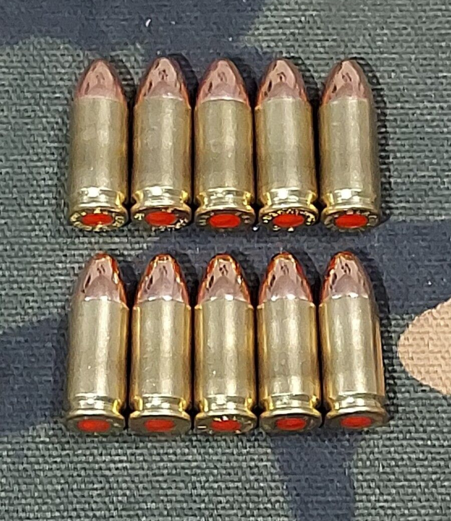 9MM LUGER SNAP CAPS  SET OF 10 (BRASS+FMJ) 115gr. WEIGHTED