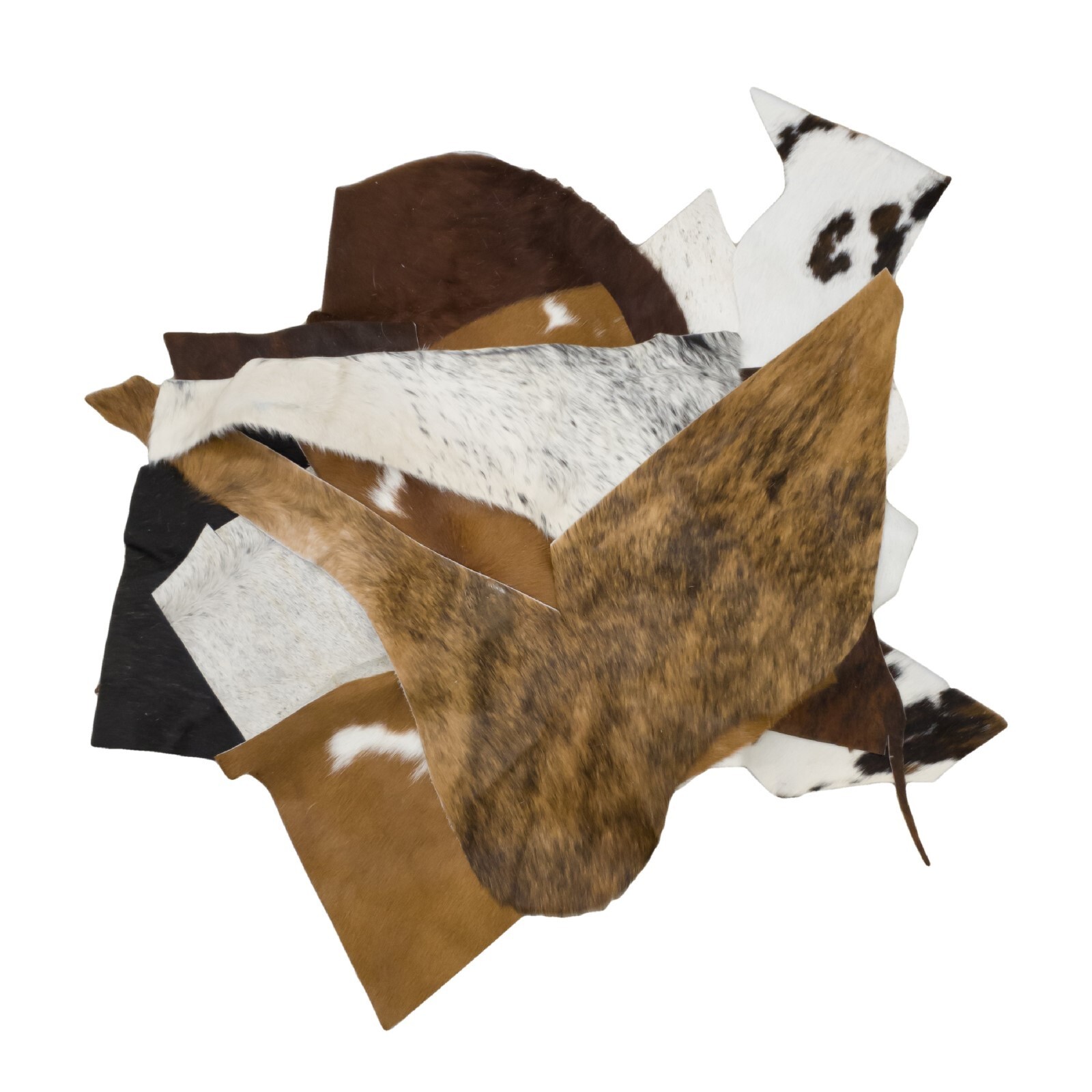 Cowhide Scrap Hair-on Cowhide Remnants Crafts 1 pound Brown/Black/Off-White