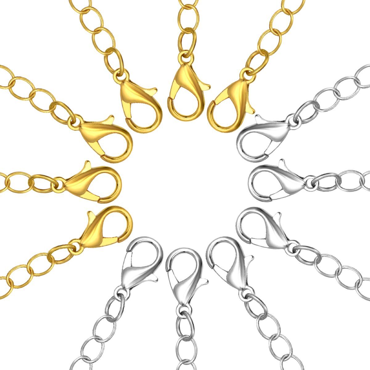 12pcs Stainless Steel Necklace Bracelet Extender Chain Extenders Silver/Gold