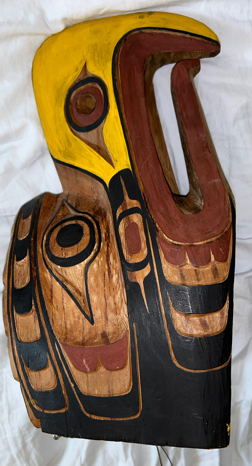 Northwest Coast Vtg Indian First Nation Cedar Headdress Mask Eagle Hand Carved