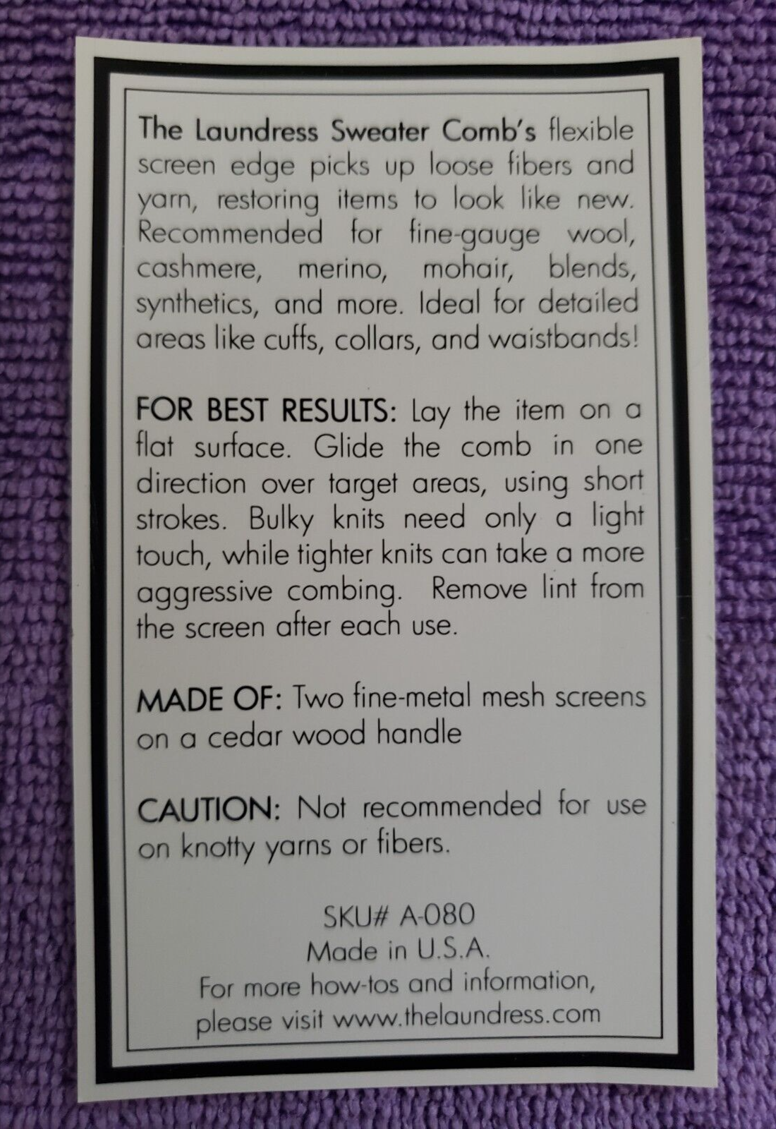 The Laundress New York - SWEATER COMB - Removes Pills, lint & Fuzz - Wood - NEW