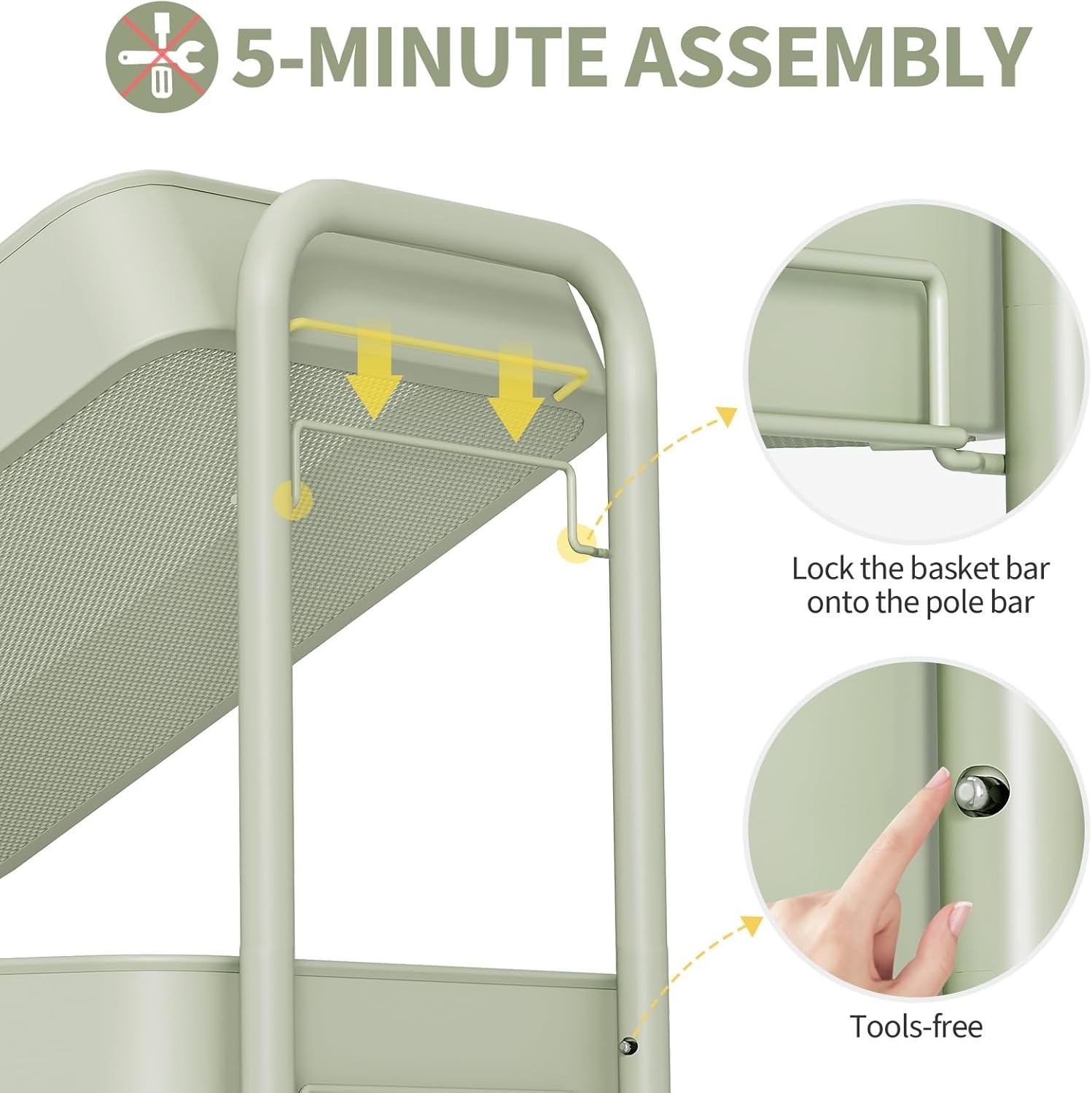 Organizador de almacenamiento con ruedas de 3 niveles, carrito metálico con rued