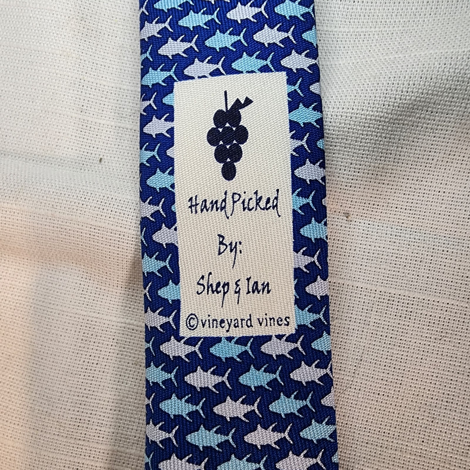Vineyard Vines, Shep & Ian, Boy's Silk Necktie, Blue, Fish Print, USA, Nice!