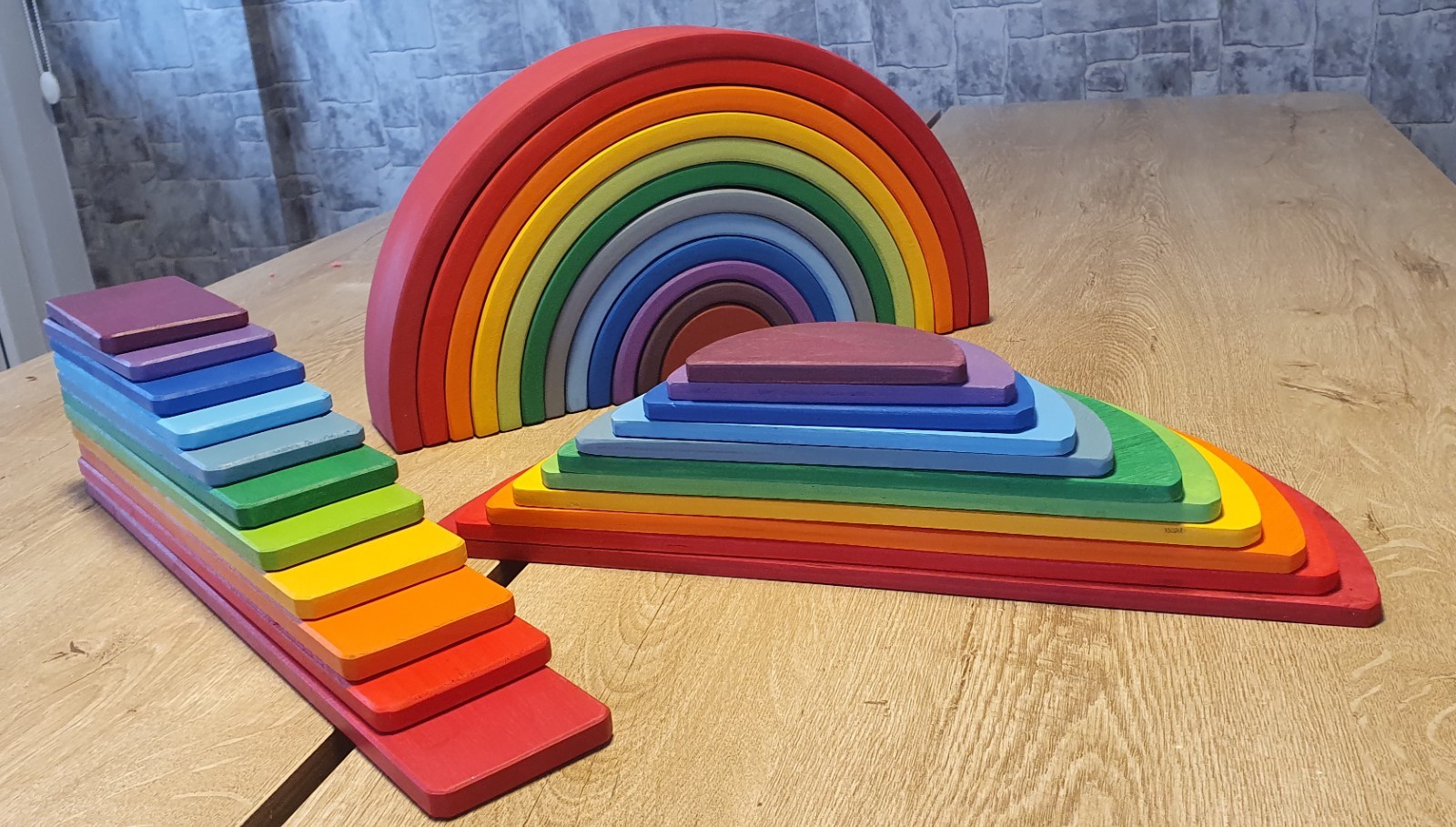 Wooden Rainbow Stacker Toy Set 46 pcs Grimms Style +1 Age Montessori Stacking
