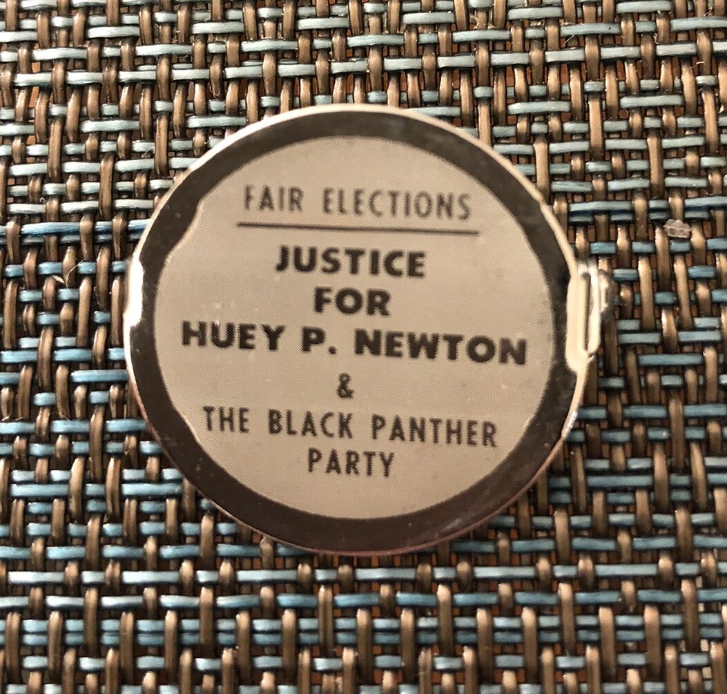 Justice For Huey P. Newton The Black Panther Party Cause Pin Button 1"