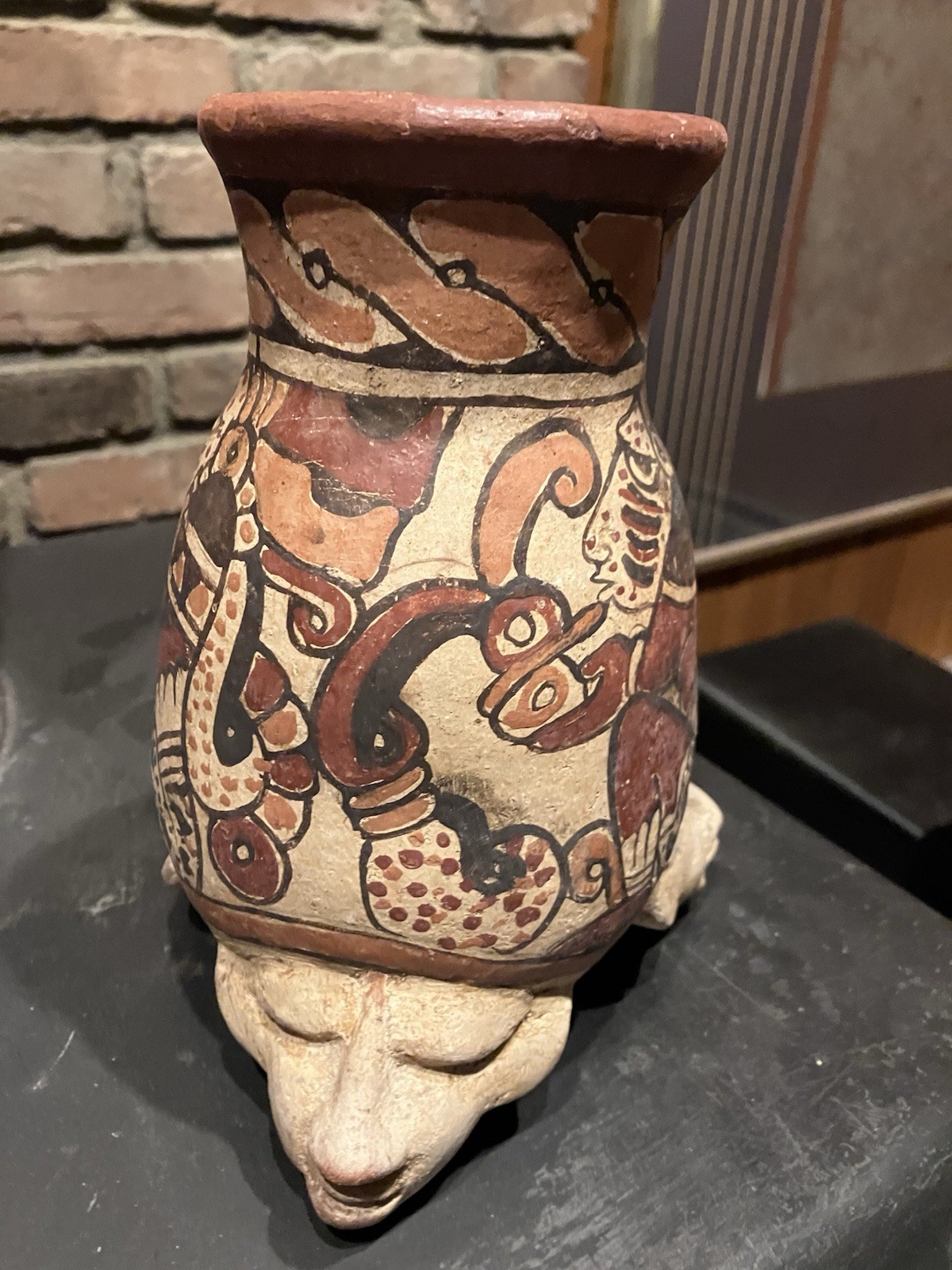 Ancient Pre Columbian Mayan Tripod Pottery Vessel 3 Faced