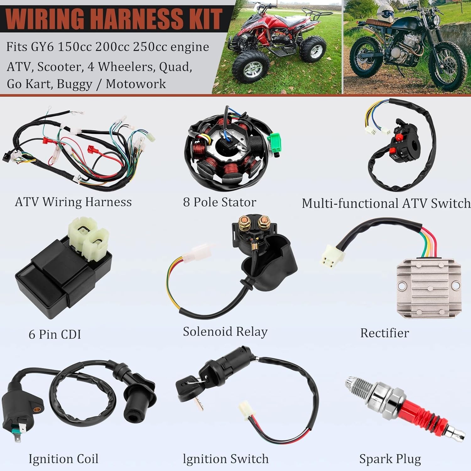 150CC 200CC 250CC ATV Quad Go Kart Dirt Bikes Universal Total Wiring Harness Kit