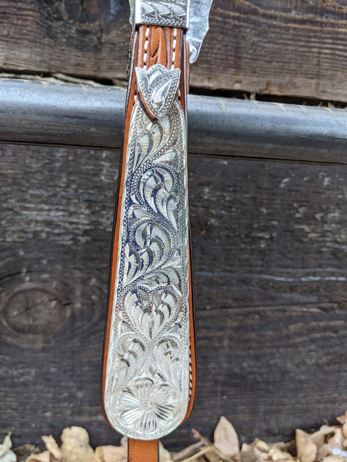 Western Silver Show Headstall - Double Ear - Wide Ranch Cheek - Medium Oil