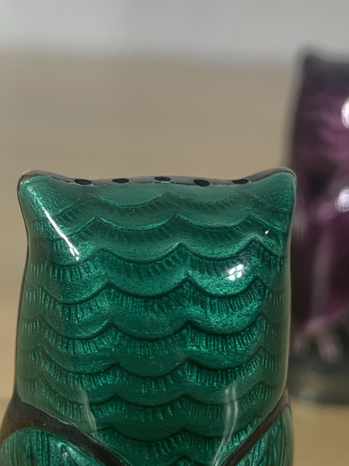 Rare David Andersen Norway 925 Sterling Guilloche Enamel Owl Salt Pepper Shakers