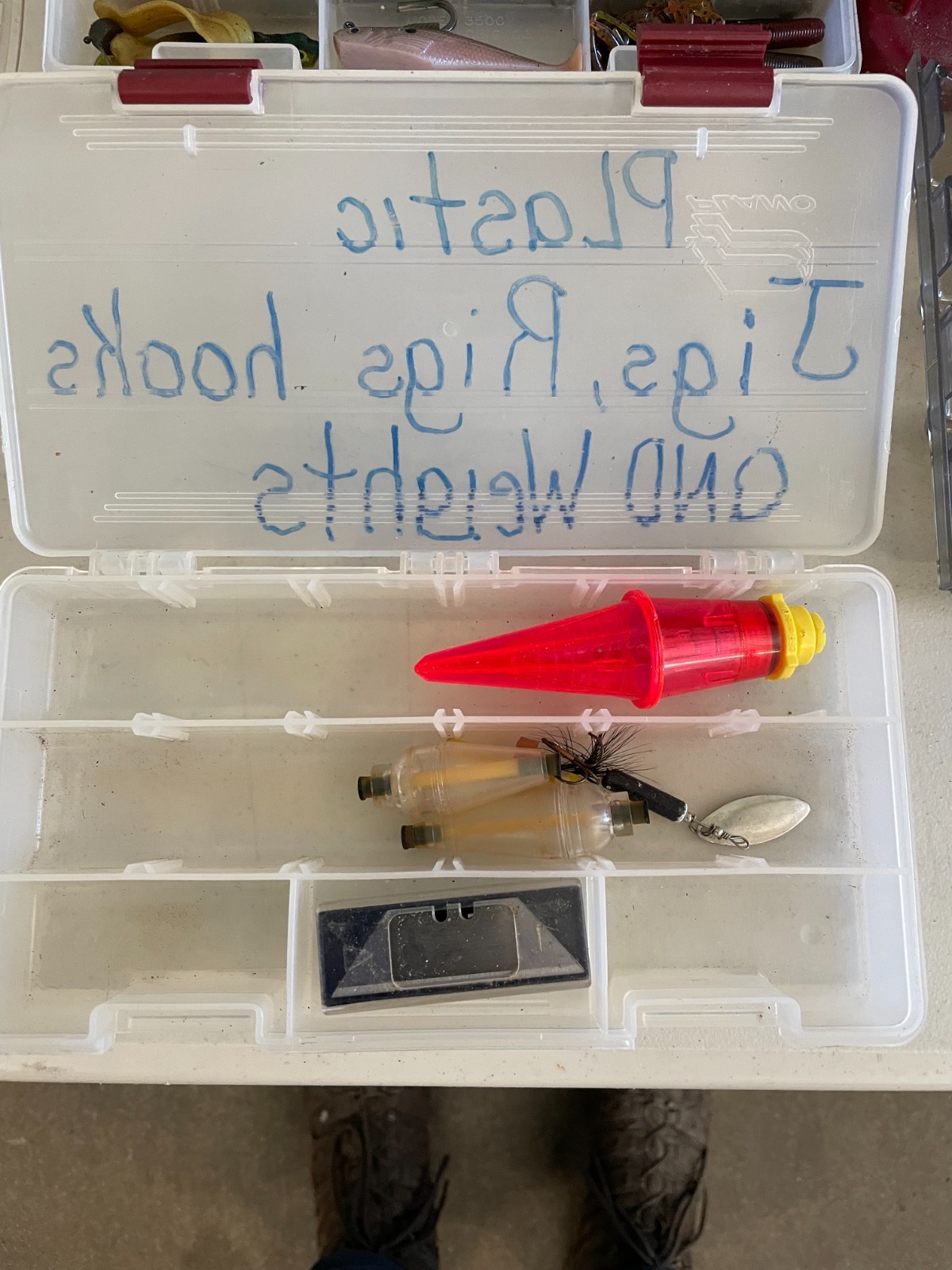 Plano Fishing Tackle Box Including Lot of Lures Hooks Weights Worms