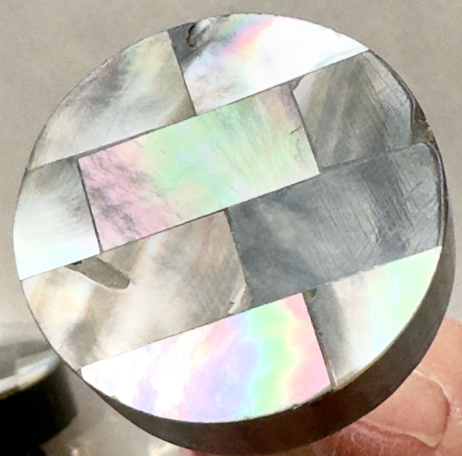 Vtg MOP Pull Handles Set/4 Mother of Pearl Black Round Drawer Knobs Long Screws