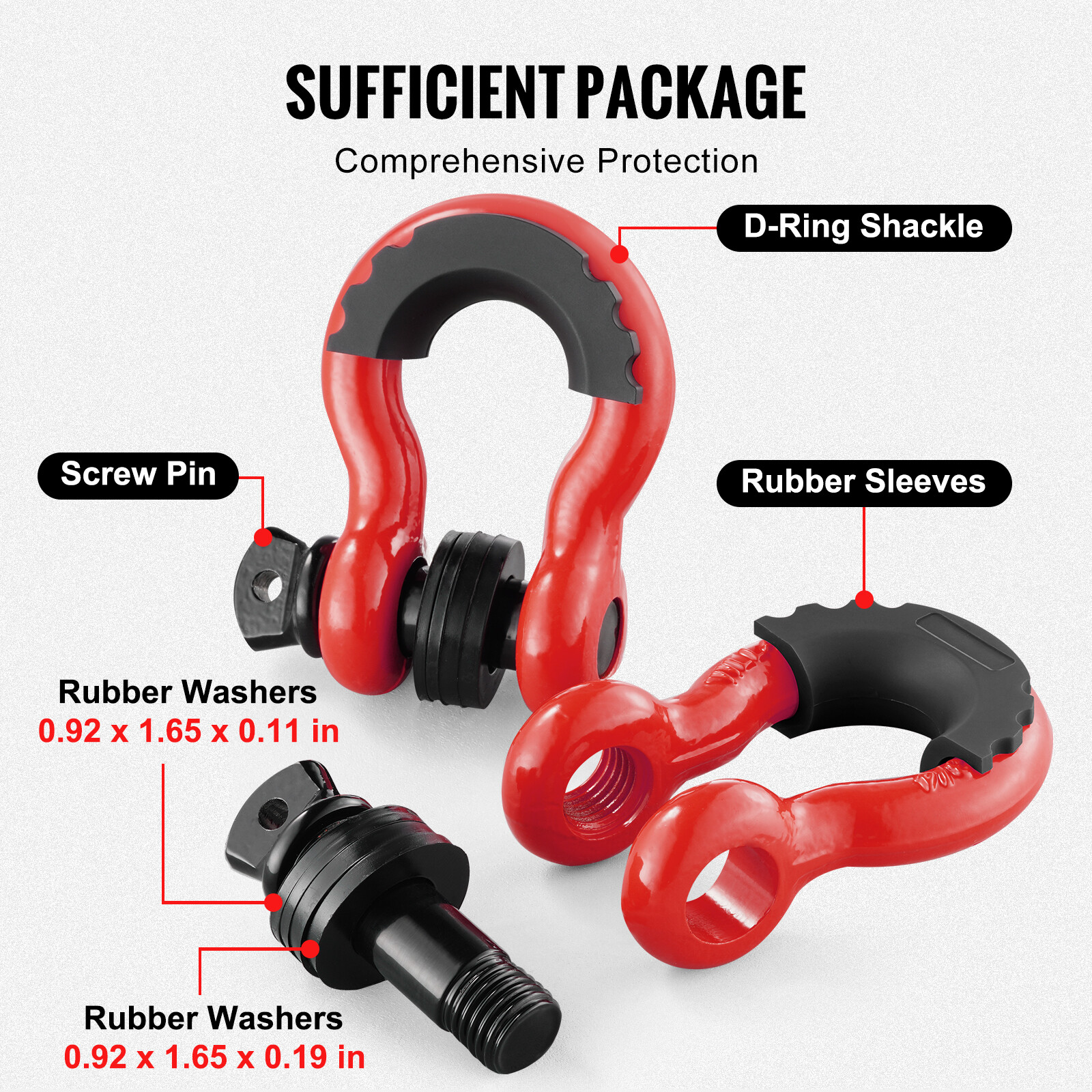 VEVOR 2 Pack 3/4" D Ring Shackle with 7/8" Pin Heavy Duty 62832lb Break Strength