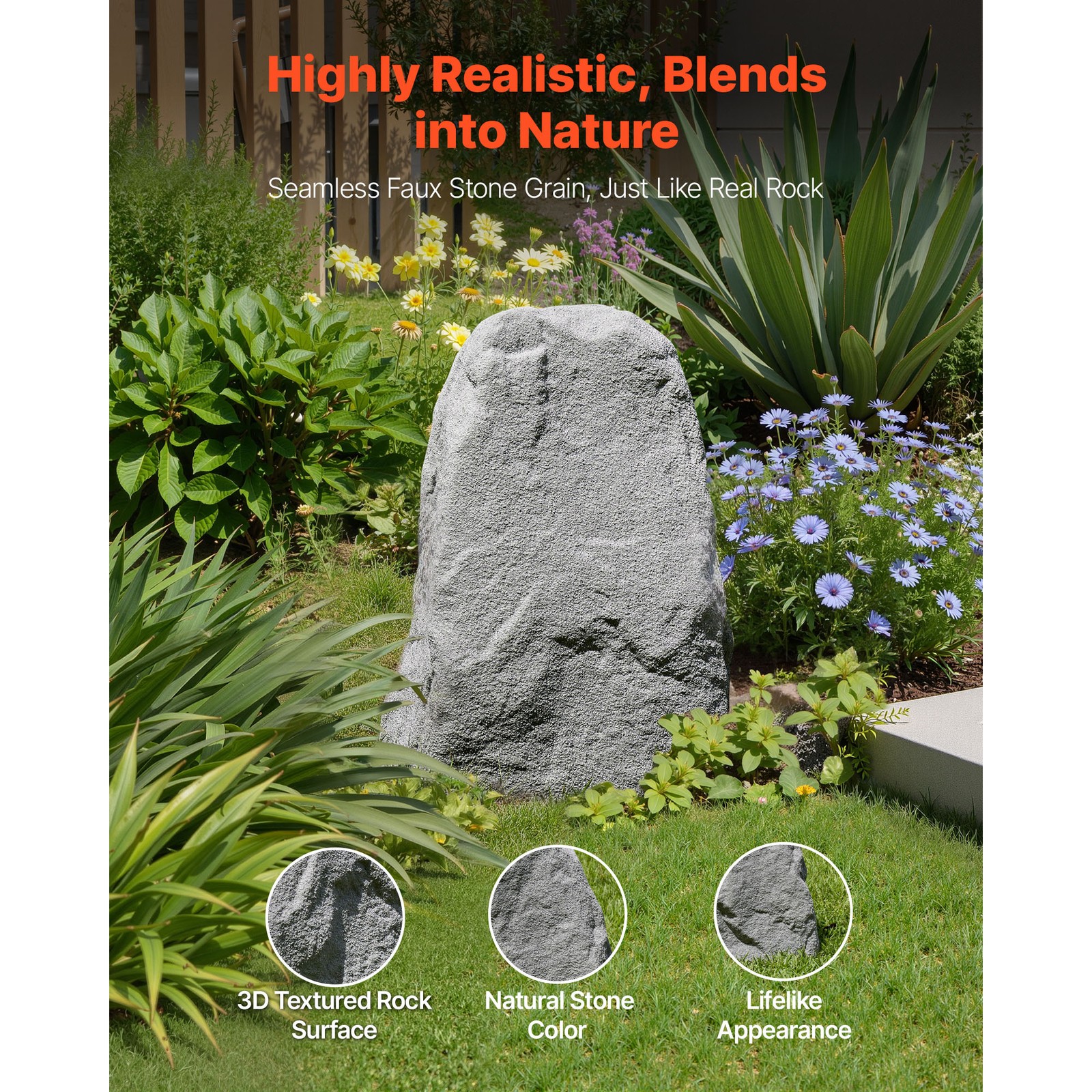 Uimoso Artificial Landscape Rock Cover Outdoor Well Pumps Realistic Grey Boulder