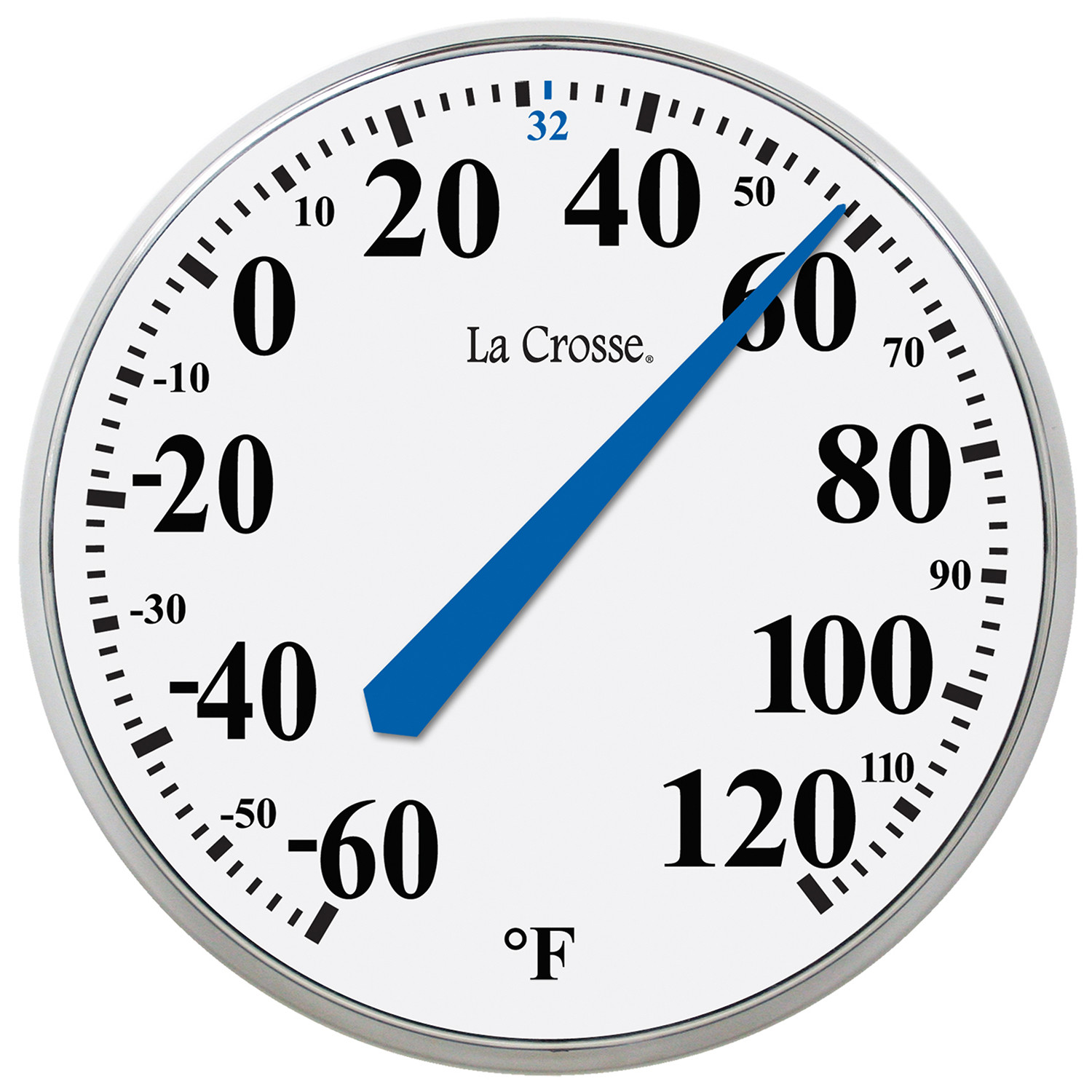 104-114 La Crosse 13.5" Indoor/Outdoor Dial Thermometer with Key Hider - White