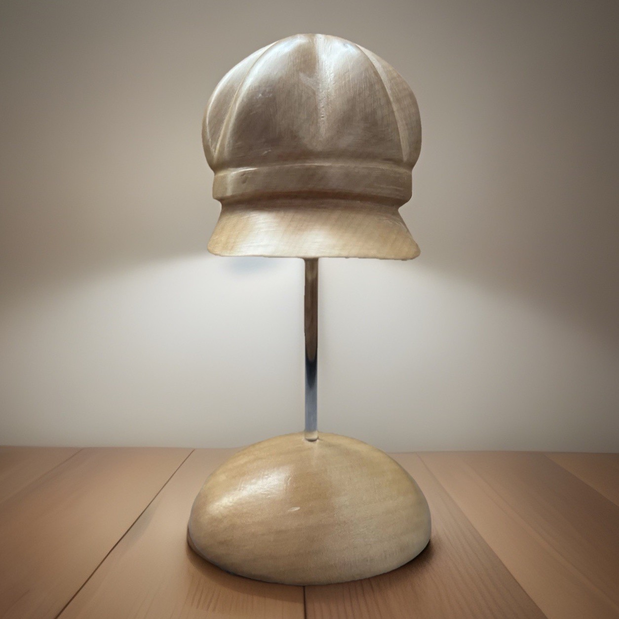 Set of 2 BINI FIRENZE 7.5" Wood Hat Sculptures & Base Glass Stand ITALY -CUTE!!