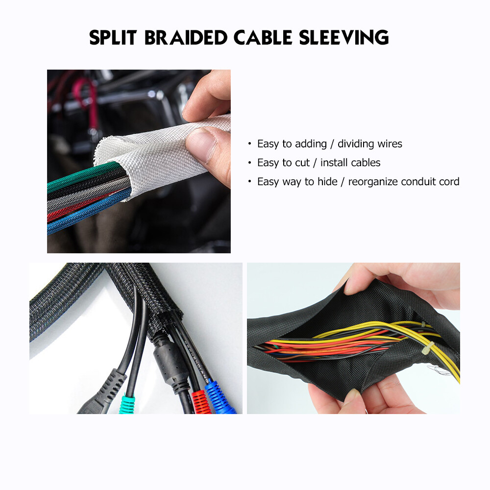 Braided Wire Loom Cord Protector Cable Management Auto Wiring Sleeve Sheathing