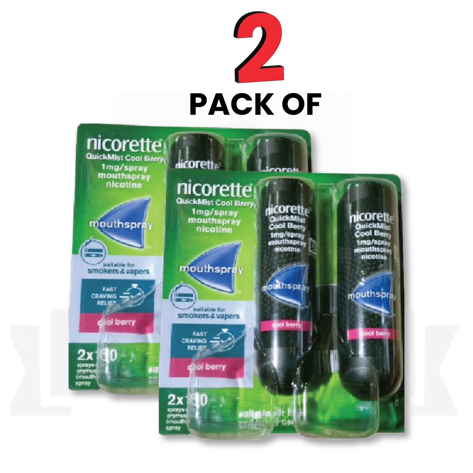 2X Nicorette Mouthspray Quickmist Berry 1mg 13.2ml X 2ct-PACK 2-FREE SHIP