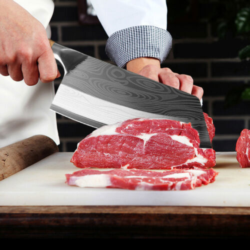 Stainless Steel Asian Kitchen Knife Butcher Chef Damascus Cleaver Chopping Meat