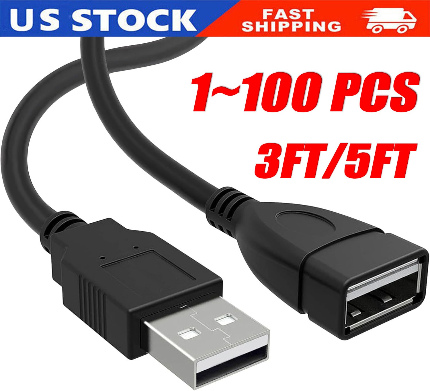 High-Speed USB-USB Extension Cable USB 2.0 Adapter Extender Cord Male/Female LOT