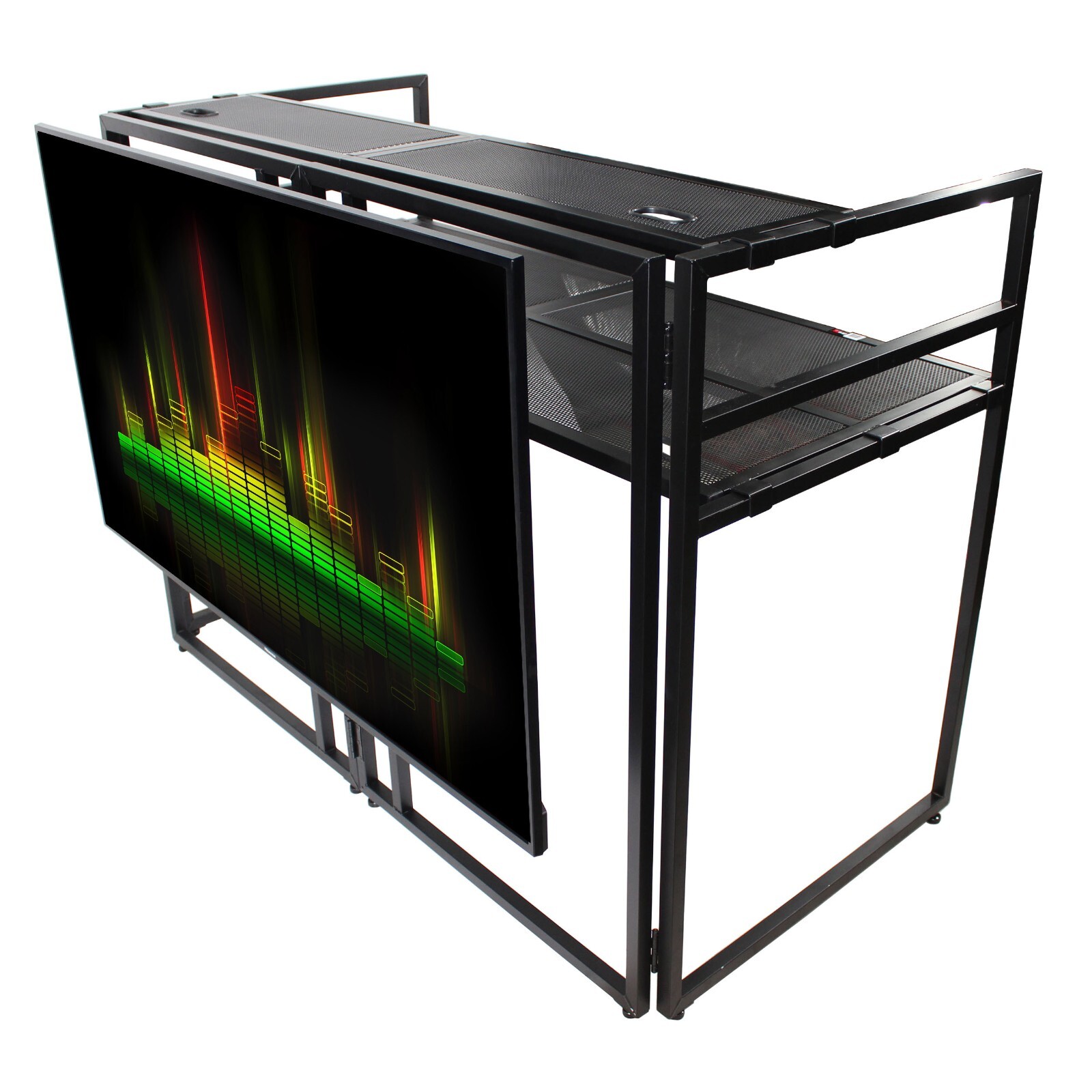 ProX XF-MESA MEDIA Portable DJ Facade Table Station with TV Mount, Scrims & Bag