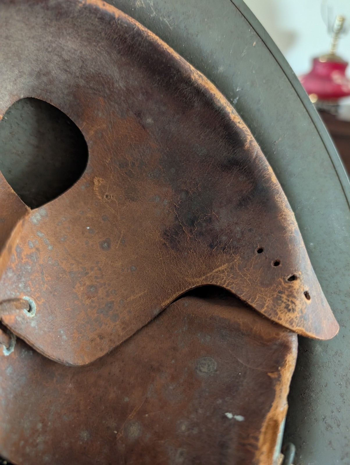 WW2 M1917A1 KELLY Helmet with Leather Liner Chin Strap Skull Pad 1930s 8C