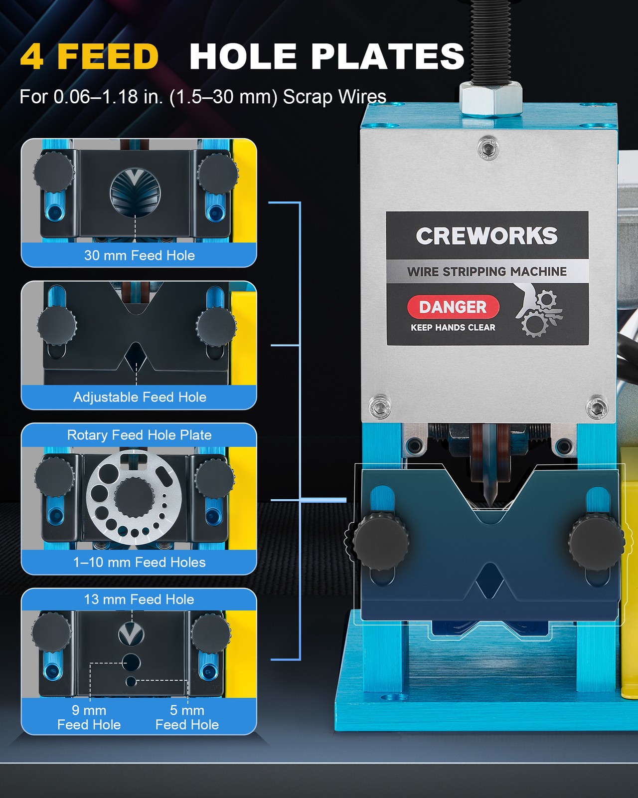 CREWORKS 0.04-1.18 inch Automatic Electric Wire Stripping Machine Wire Stripper