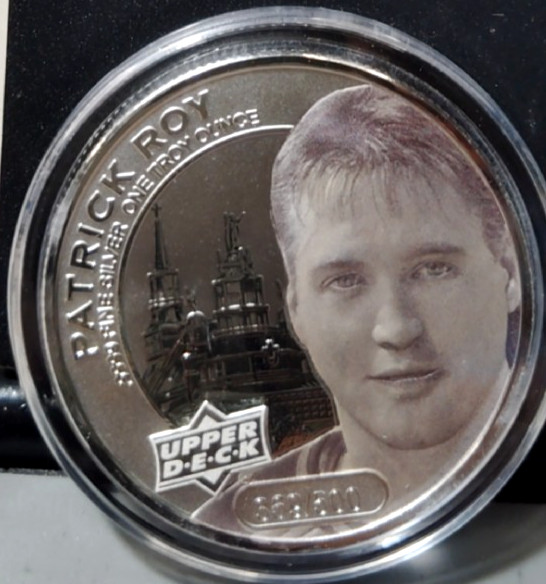 PATRICK ROY UPPER DECK HOCKEY GRANDEUR ONE OUNCE .9999 SILVER COIN SER.#/500