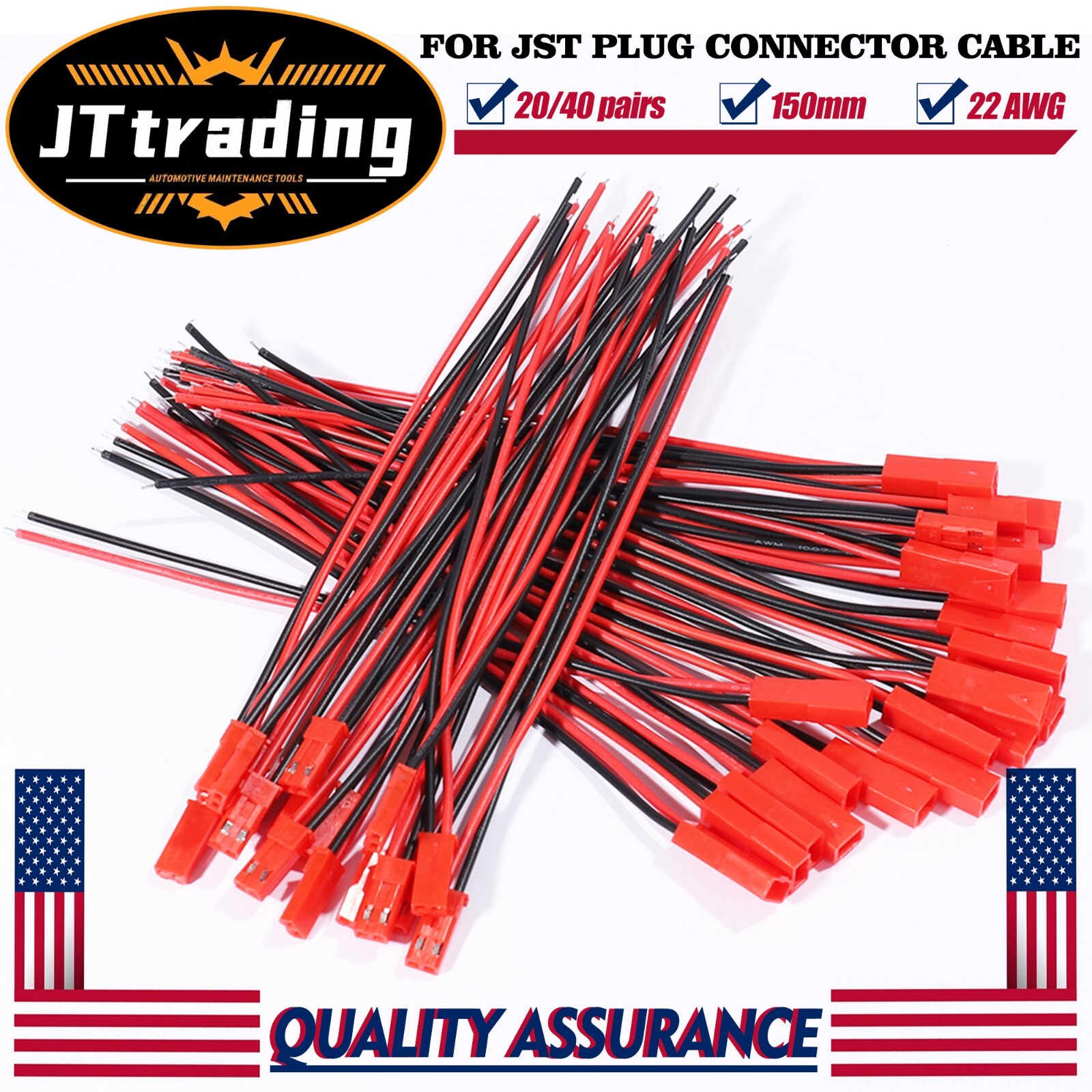 20/40 pairs for JST Plug Male &Female Connector 150mm Wire Cable RC Lipo Battery