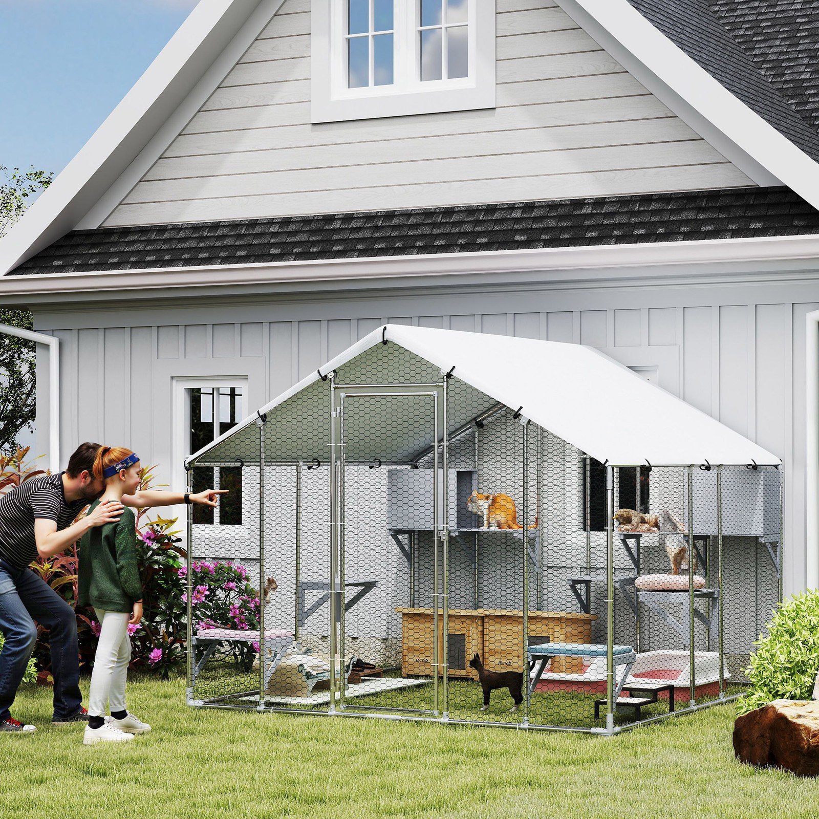 94.5" Extra Large Catio, Outdoor Cat Enclosure with Waterproof Cover