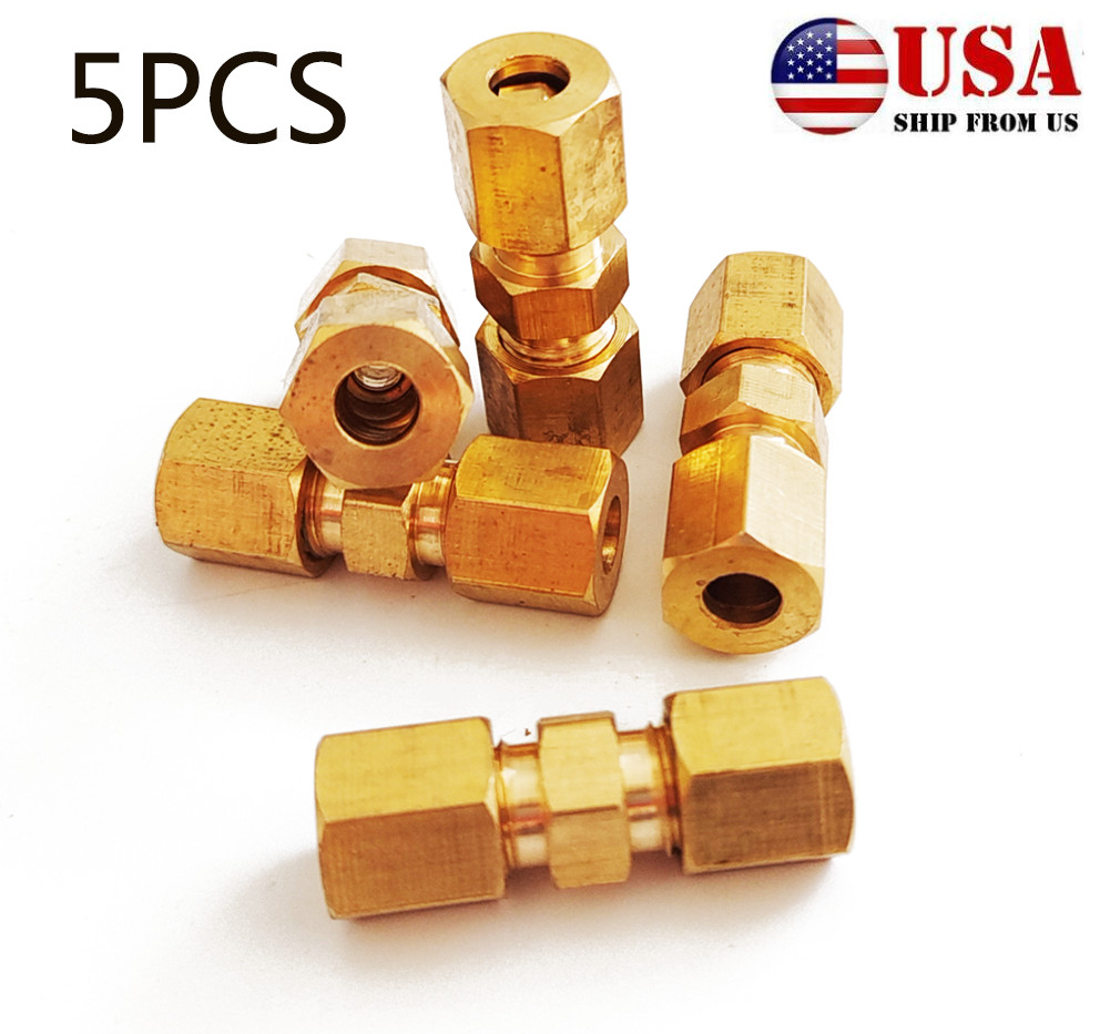 5x Brass Compression Fittings Union Connector For 3/16"OD Hydraulic Brake Lines