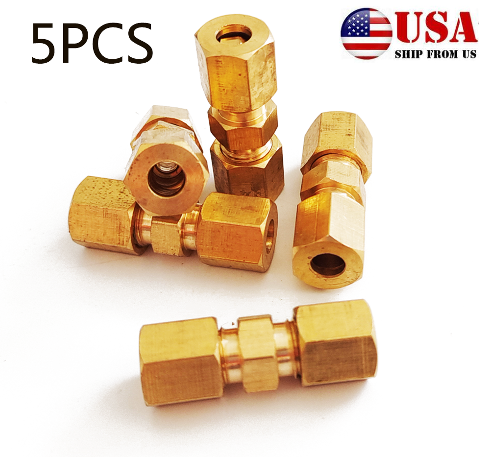 5x Brass Compression Fittings Union Connector For 3/16"OD Hydraulic Brake Lines
