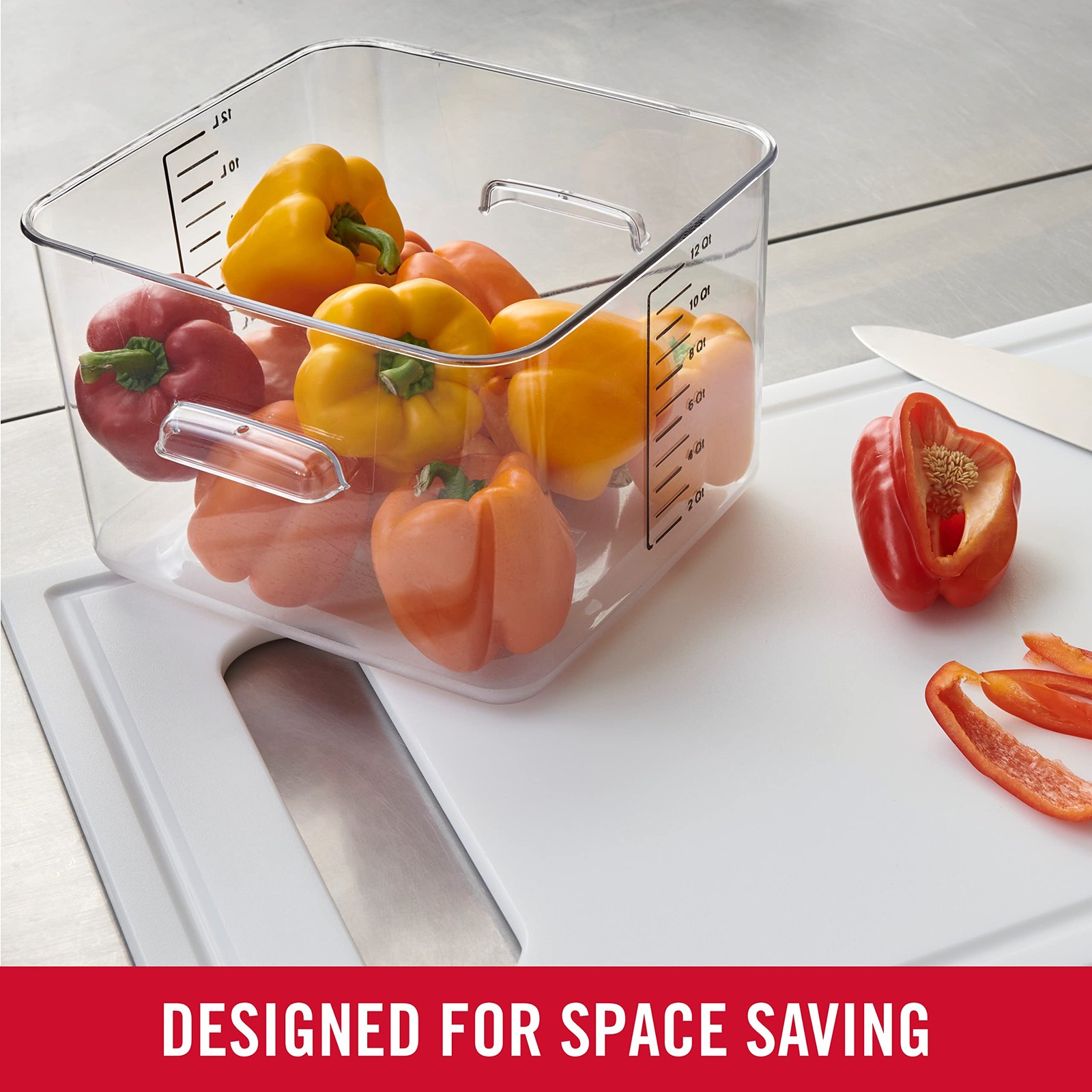 Commercial Products Space Saving Square Food Storage Container 12 Quart Clear...