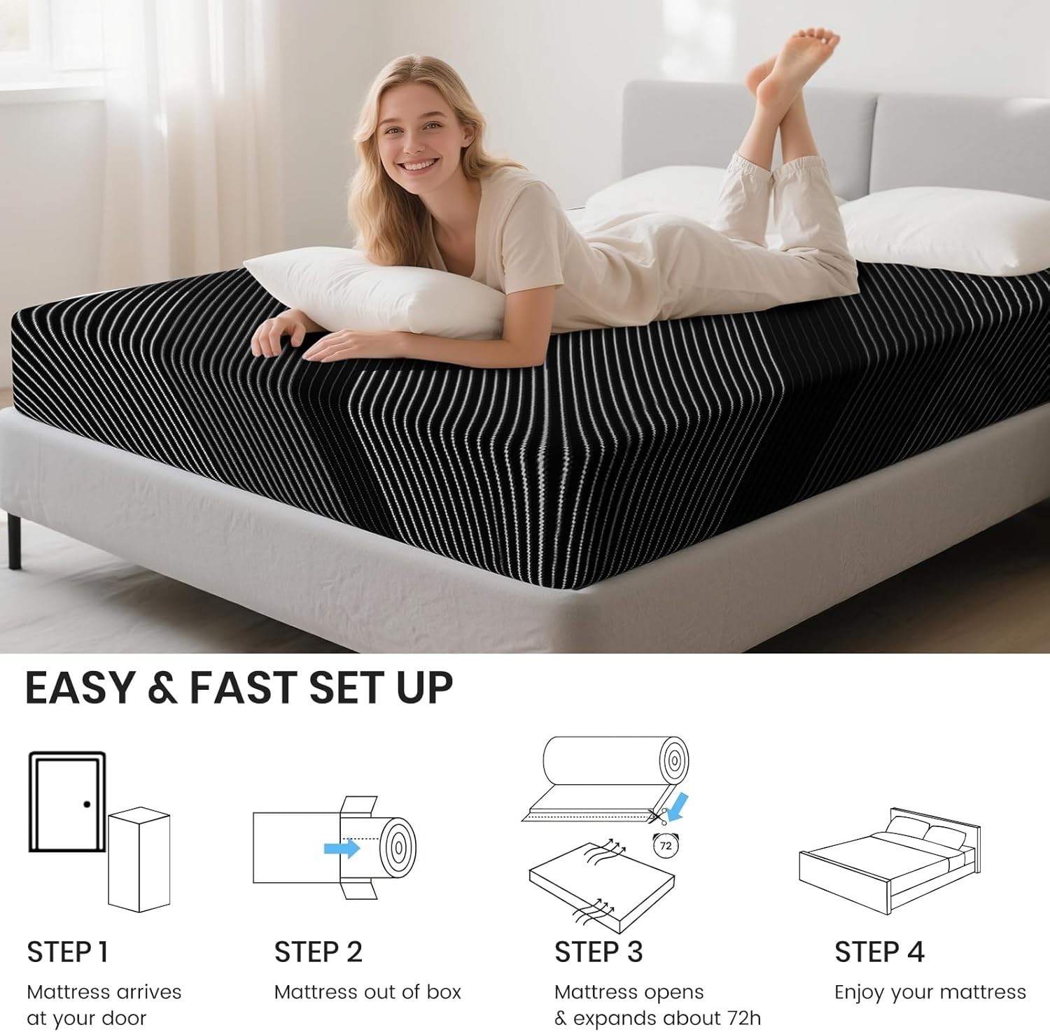 Cooling Gel Memory Foam Medium-Firm Mattress for Pressure Relief & Soundly Sleep