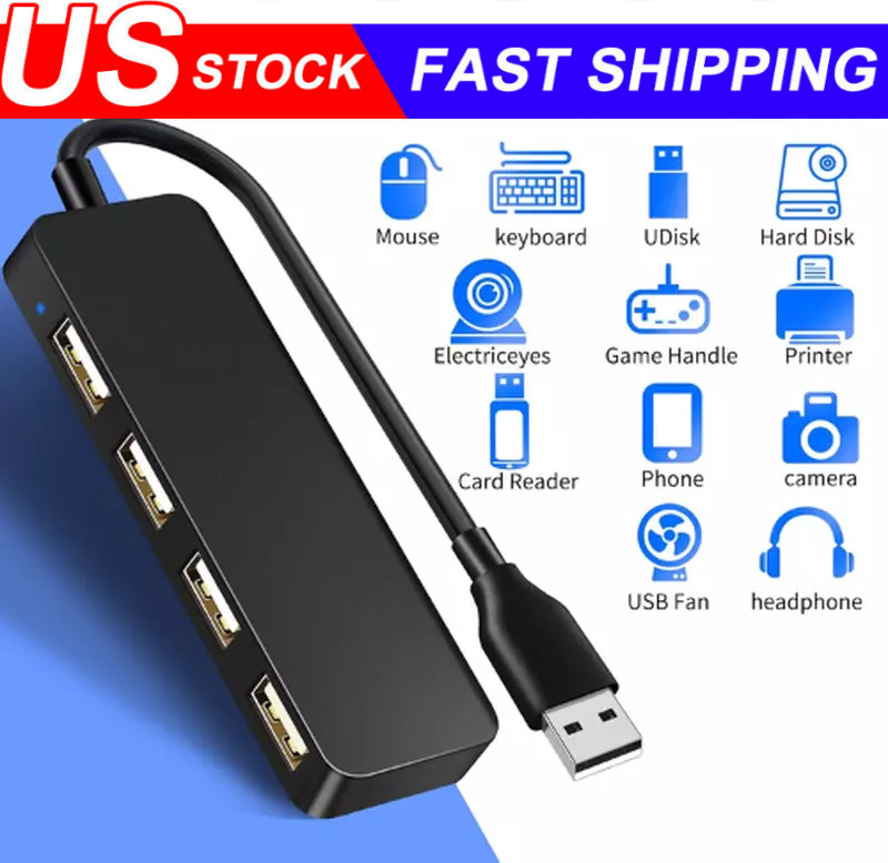 4 Port USB 3.0 Hub Splitter Multi Adapter 5Gbps High Speed PC Desktop Laptop LOT